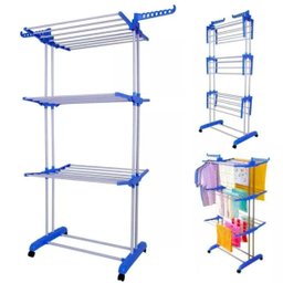 Varal Dobrável 3 Andares Portátil Vertical Inox com Rodas - 1