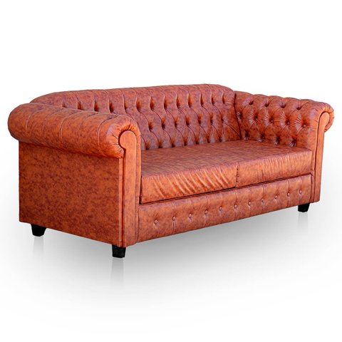 Sofá Chesterfield 3 Lugares Couro Sintético Luxo Marrom