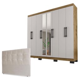 Guarda Roupa Casal B2348 Freijó Baunilha com Espelho e Cabeceira Luiza 160 Cm Marfim Suede - Araplac - 1