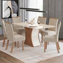 Ver imagem 1 de Conjunto Sala Jantar Mesa 160 cm Tampo MDF Vidro 6 Cadeir Layla Confort Casa 812