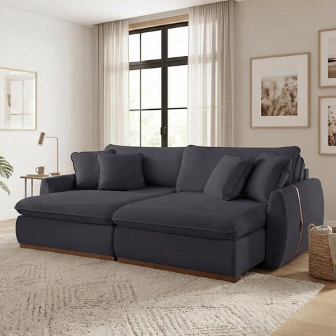 Sofá Cama 2 Lugares Retrátil Reclinável 190cm Veludo com Molas Ensacadas Apolo Yescasa Grafite