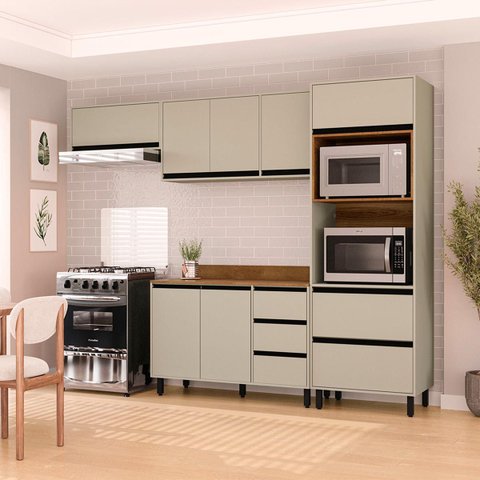 Cozinha Koya 4 Peças 270x214cm Armários Aéreos Balcão Torre Quente com Tampo Verde 250041