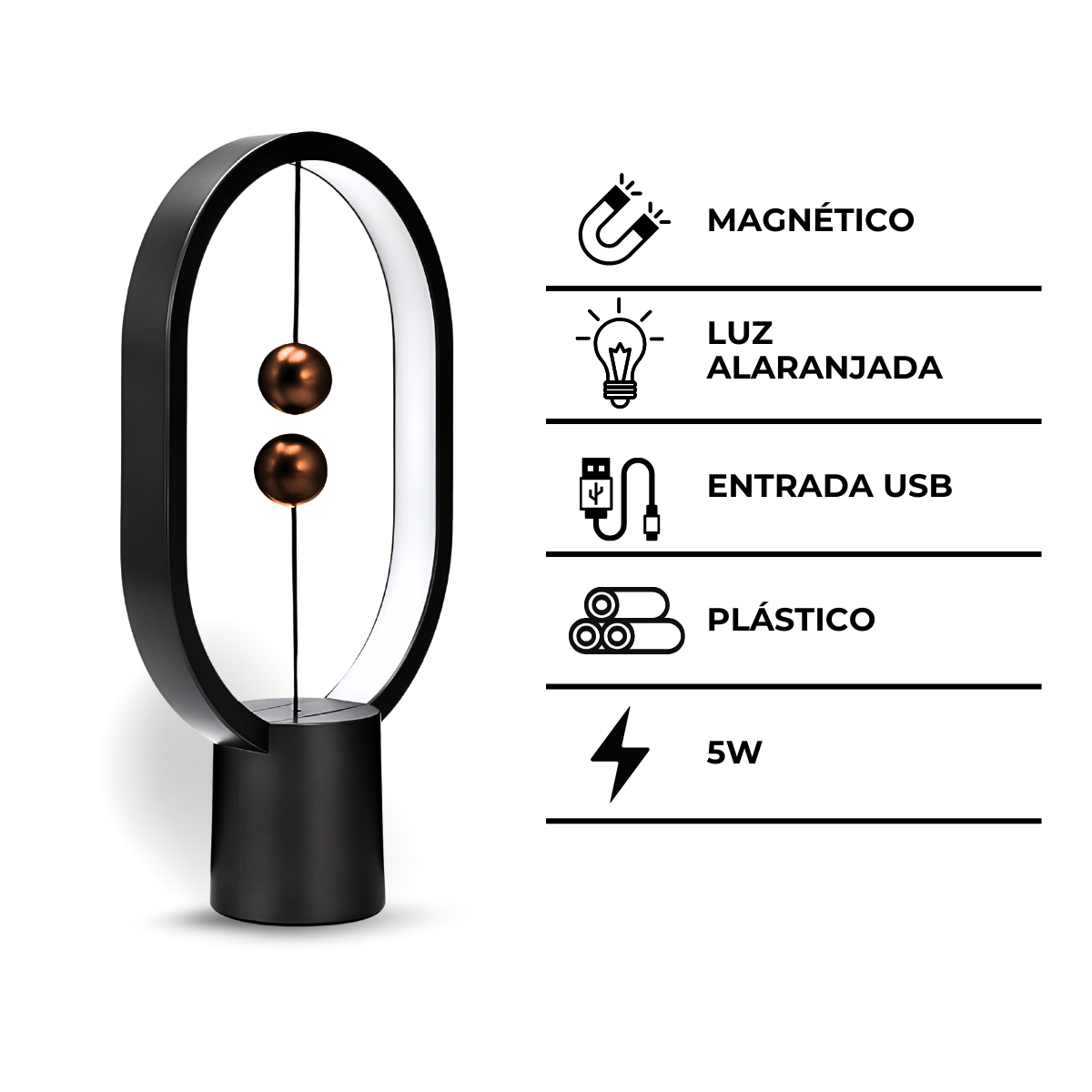 Lâmpada de Mesa Led Balance Luz Noturna - Preto - 9