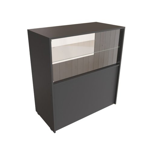 Balcão Com Prateleira De Vidro MDF Modelo Misto New 89x95x45 cm Comac Preto