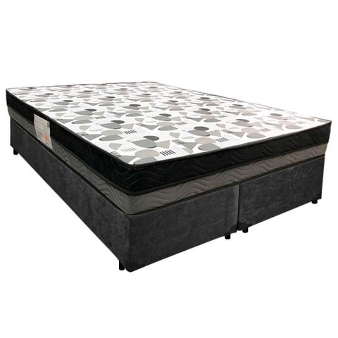 Cama Box Casal Suede Bipartido + Colchão Ortobom Iso Dupla Face 60x138x188 Cor:preto