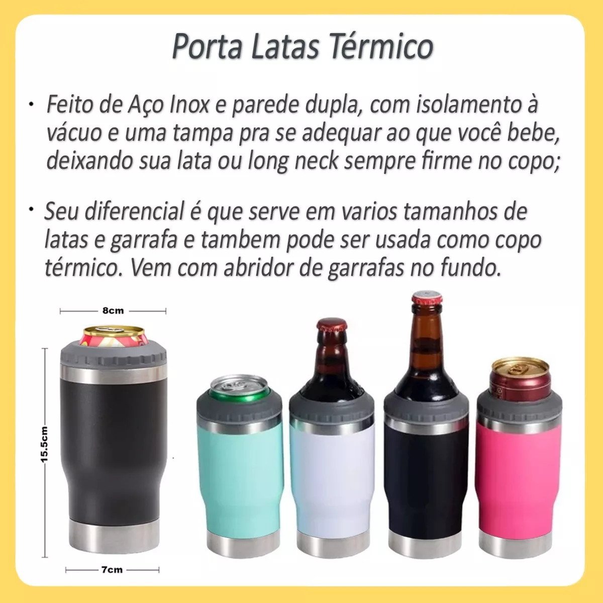 Copo Térmico Long Neck Cerveja Latinha Latão Inox Vermelho - 5