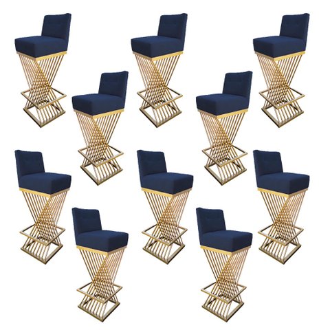 Kit 10 Banquetas Luma Base de Ferro Sued Azul Marinho - D'classe Decor