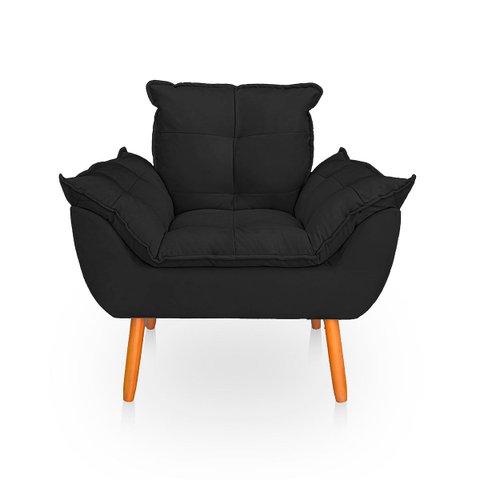 Poltrona Opala Preta Suede Decorativa para Sala Escritório Biselos-Decor