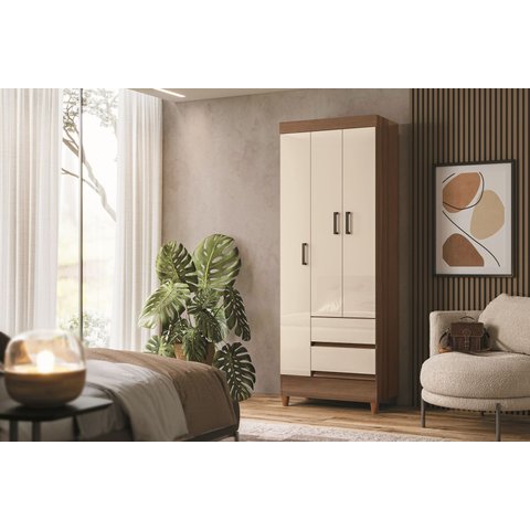 Guarda Roupas Fit 3.2 Santos Andira -3 Portas 2 Gavetas 191x 69 Cm:jequitiba/offwhite