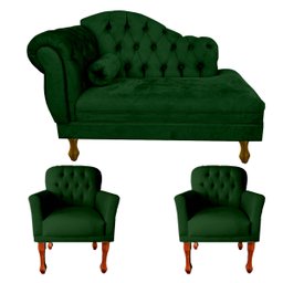 Kit Divã Recamier Sofá Imperial 120 Cm + 2 Poltronas Suede:verde - 1