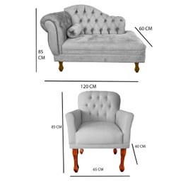 Kit Divã Recamier Sofá Imperial 120 Cm + 2 Poltronas Suede:verde - 4