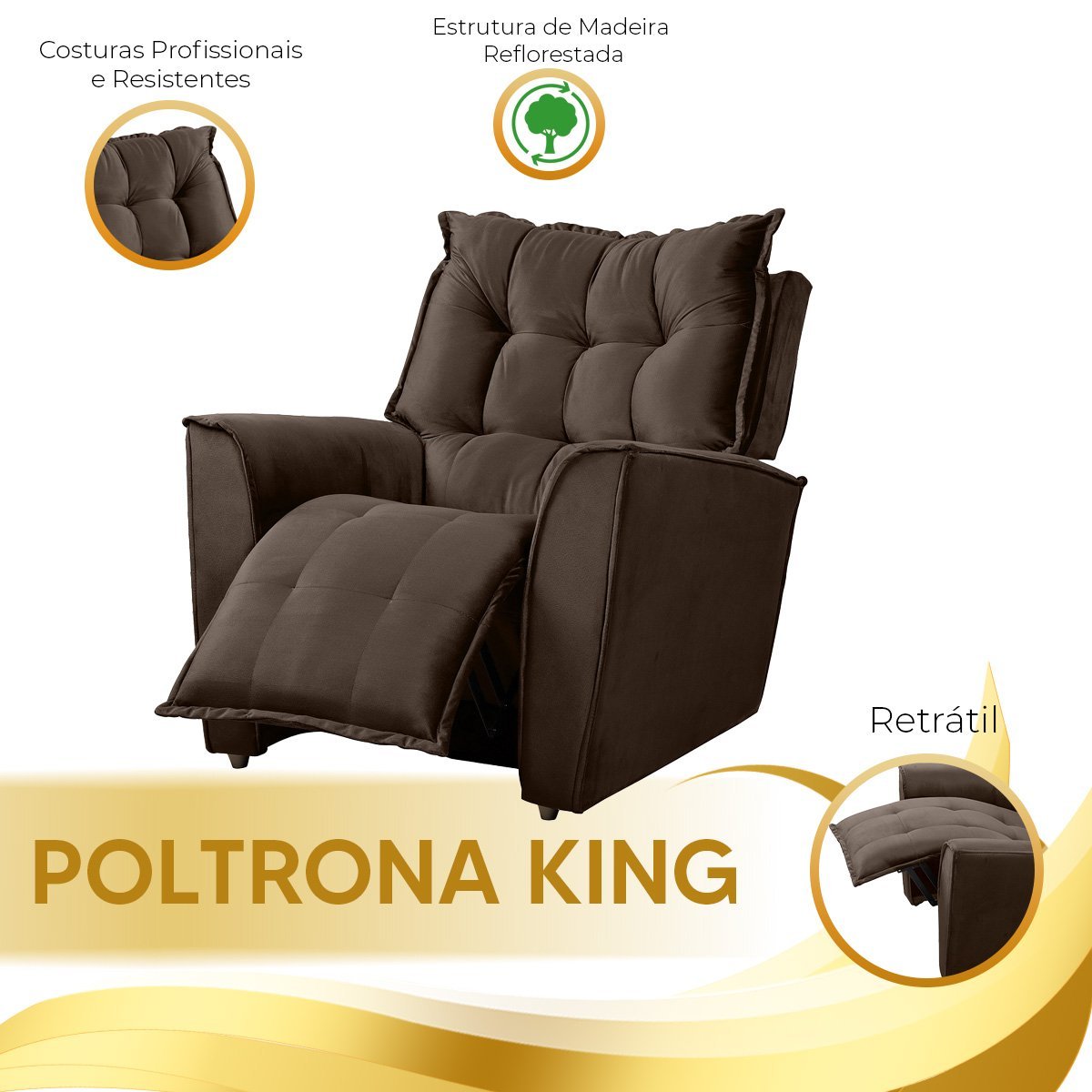 Poltrona do Papai Reclinável King Veludo Marrom Chocolate - Star Confort - 8