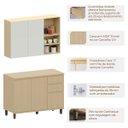 Ver imagem 2 de Kit Armário Aéreo com Nicho e Balcão de Cozinha 120 Cm Aurora Cinza Cristal Pet/carvalho