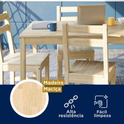 Mesa de Madeira Maciça com 4 Cadeiras Mandacaru Cabecasa MadeiraMadeira - 6