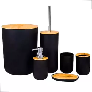 Kit Banheiro Lixeira Porta Sabonete Escova Saboneteira 6 Pçs:Preto