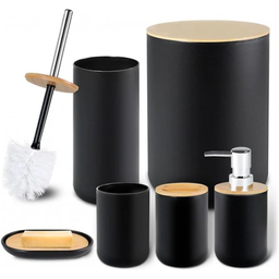 Kit Banheiro Lixeira Porta Sabonete Escova Saboneteira 6 Pçs:Preto - 6