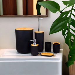 Kit Banheiro Lixeira Porta Sabonete Escova Saboneteira 6 Pçs:Preto - 2