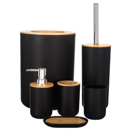 Kit Banheiro Lixeira Porta Sabonete Escova Saboneteira 6 Pçs:Preto - 7