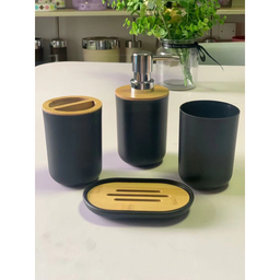 Kit Banheiro Lixeira Porta Sabonete Escova Saboneteira 6 Pçs:Preto - 10