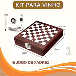 Kit Acessorios Vinho 4pçs e Jogo Xadrez 32pçs Maleta Tabuleiro Saca Rolhas Tampa Termômetro Presente - 3