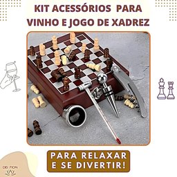 Kit Acessorios Vinho 4pçs e Jogo Xadrez 32pçs Maleta Tabuleiro Saca Rolhas Tampa Termômetro Presente - 7