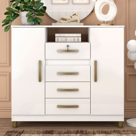 Cômoda Angra 2 Portas 4 Gavetas Branco - Fellicci