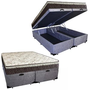 Cama Box Baú Queen Suede Bipartido + Colchão Elegance Ortopédico Espuma D33 Extra Firme 158x198x63 C