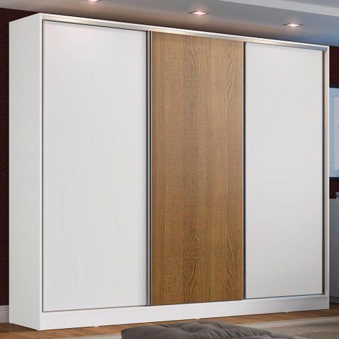 Guarda Roupa Casal 100% Mdf Madesa Zurique 3 Portas de Correr - Branco/branco/rustic