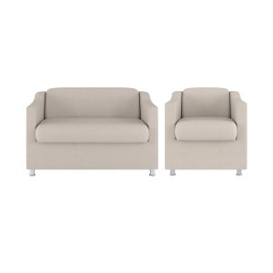Kit Sofá Namoradeira + Poltrona Tilla Recepção Sala Tecido Suede Cor:Bege