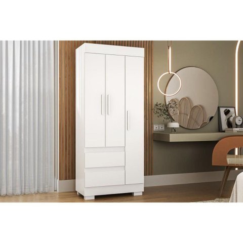 Guarda Roupa Solteiro 3 Portas e 2 Gavetas Maya Branco - Acp Branco