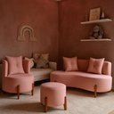 Ver imagem 4 de Kit Decorativo Sofá Curvo Orgânico + 01 Puff e Poltrona Luna Boucle Rosa - Montanaris Decor