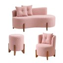 Ver mais imagens de Kit Decorativo Sofá Curvo Orgânico + 01 Puff e Poltrona Luna Boucle Rosa - Montanaris Decor