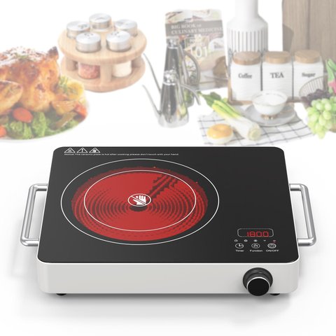 Vbgk Cooktop Elétrico Portátil 1800w com 9 Níveis de Potência e Timer (preto)