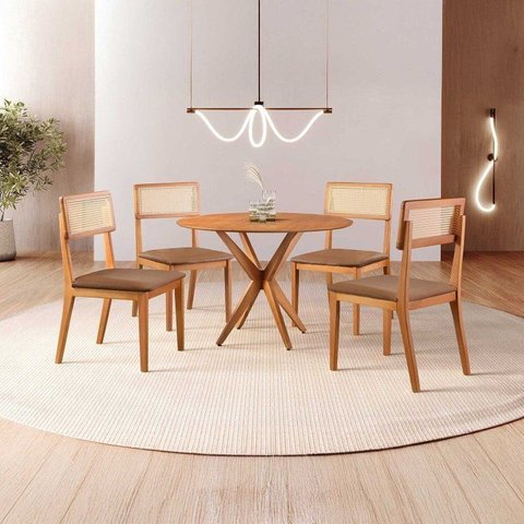 Conjunto de Sala de Jantar Mesa 100cm com 4 Cadeiras Ava Marrom/Freijó