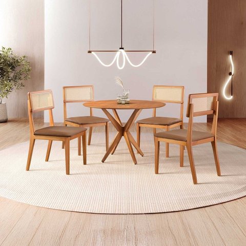Conjunto de Sala de Jantar Mesa 100cm com 4 Cadeiras Ava Marrom/Freijó