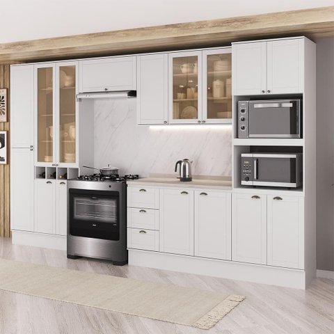 Cozinha Milla Plaza Nova 16 Portas 3 Gavetas MDF 380cm Branco