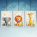 Ver imagem 2 de Kit 3 Quadros 20x30 Infantil Safari Savana 3d Moldura Branca