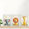 Kit 3 Quadros 20x30 Infantil Safari Savana 3d Moldura Branca - 3