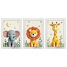 Kit 3 Quadros 20x30 Infantil Safari Savana 3d Moldura Branca - 1