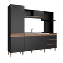 Ver imagem 3 de Cozinha Compacta Vitória 215 Cm Balcão Pia Armário Paneleiro Nicho Forno Mdp Preto Avelã - Clicklar