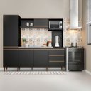 Ver imagem 1 de Cozinha Compacta Vitória 215 Cm Balcão Pia Armário Paneleiro Nicho Forno Mdp Preto Avelã - Clicklar