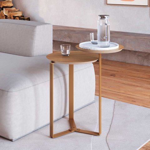 Mesa Lateral Industrial Chanfrada Artesano 44 Cm (largura) 2 Tampos Mdp Hanover (mel) Pé Aço