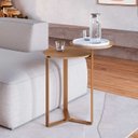 Ver imagem 1 de Mesa Lateral Industrial Chanfrada Artesano 44 Cm (largura) 2 Tampos Mdp Hanover (mel) Pé Aço