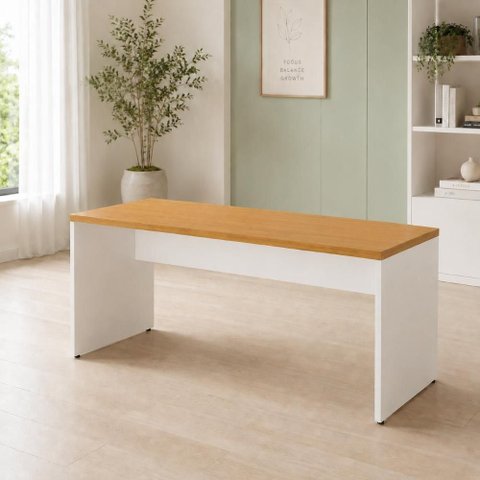 Mesa Escrivaninha 1,80 m X 0,70 m Pés Painel 100% MDF F5 Office Cor:Freijó com Branco