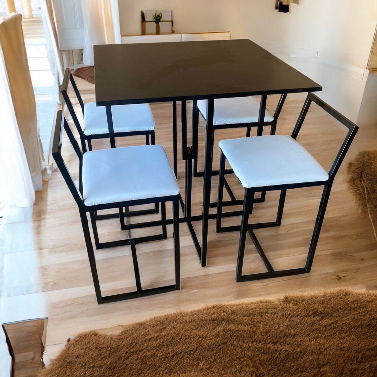 Conjunto Mesa Industrial Preto Cadeira Confort Estofado:branco - 1