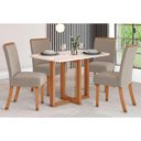 Ver imagem 1 de Conjunto: Mesa Sala Jantar Natalí C/ Tampo Madeirado C/ Vidro Curvo 120x80cm e 4 Cadeiras Malu
