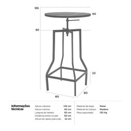 Mesa alta bistro bar industrial tampo madeira loft Turner - 6 Mesa alta bistro bar industrial tampo madeira loft Turner - 6