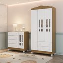 Ver imagem 1 de Conjunto Quarto Bebê Guarda Roupa Ariel 3 Portas Cômoda 4 Gavetas 1 Porta-100% MDF Branco com Bétula