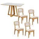 Ver imagem 6 de Mesa de Jantar 4 Lugares Tampo MDF 135cm Off White com Freijó e Bege Rústico Dalla Costa Móveis