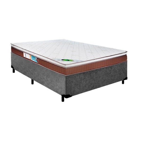 Cama Box Casal Colchão Molas Pocket One Side Caribe Luckspuma+Box Suede 61x138x188 Cinza - 1